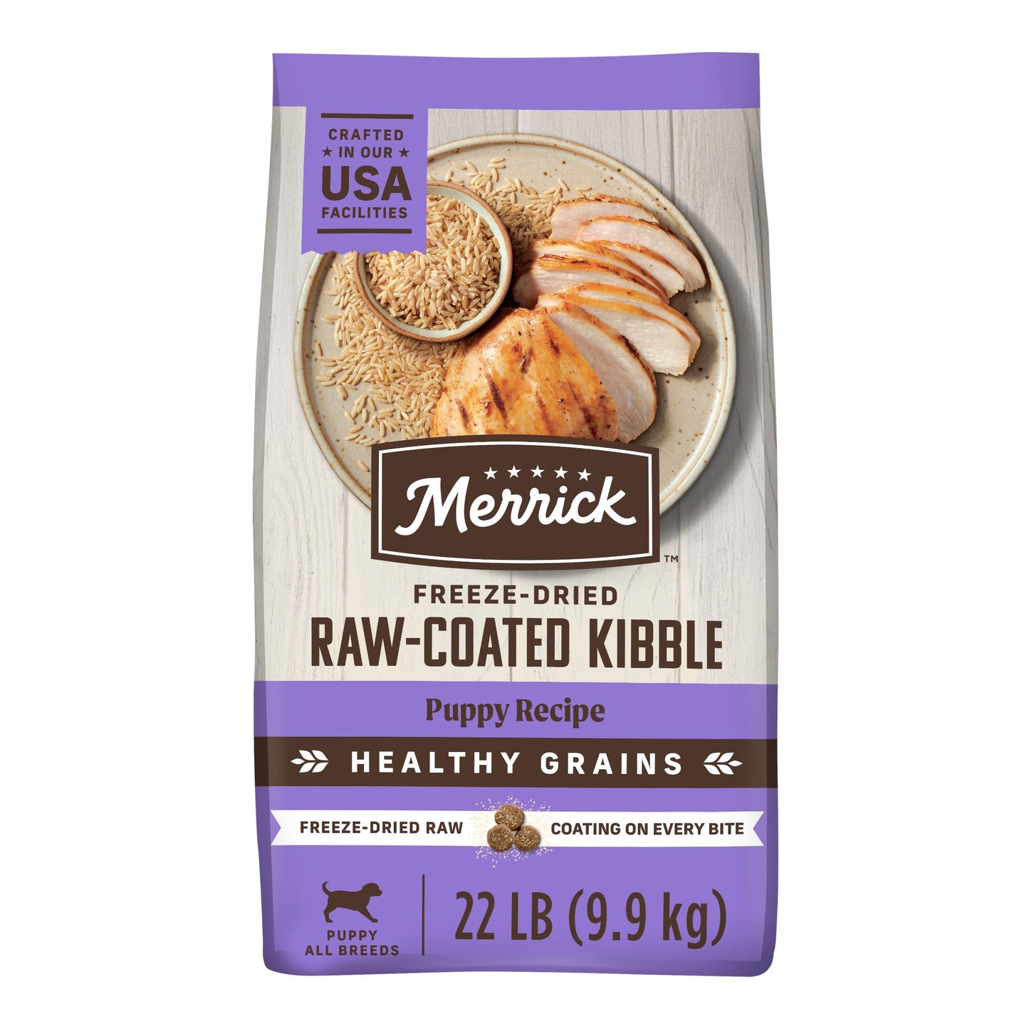 Merrick Healthy Grains Freeze Dried Raw Coated Kibble, Natural High Protein Puppy Food, Chicken and Brown Rice - 22.0 lb. Bag