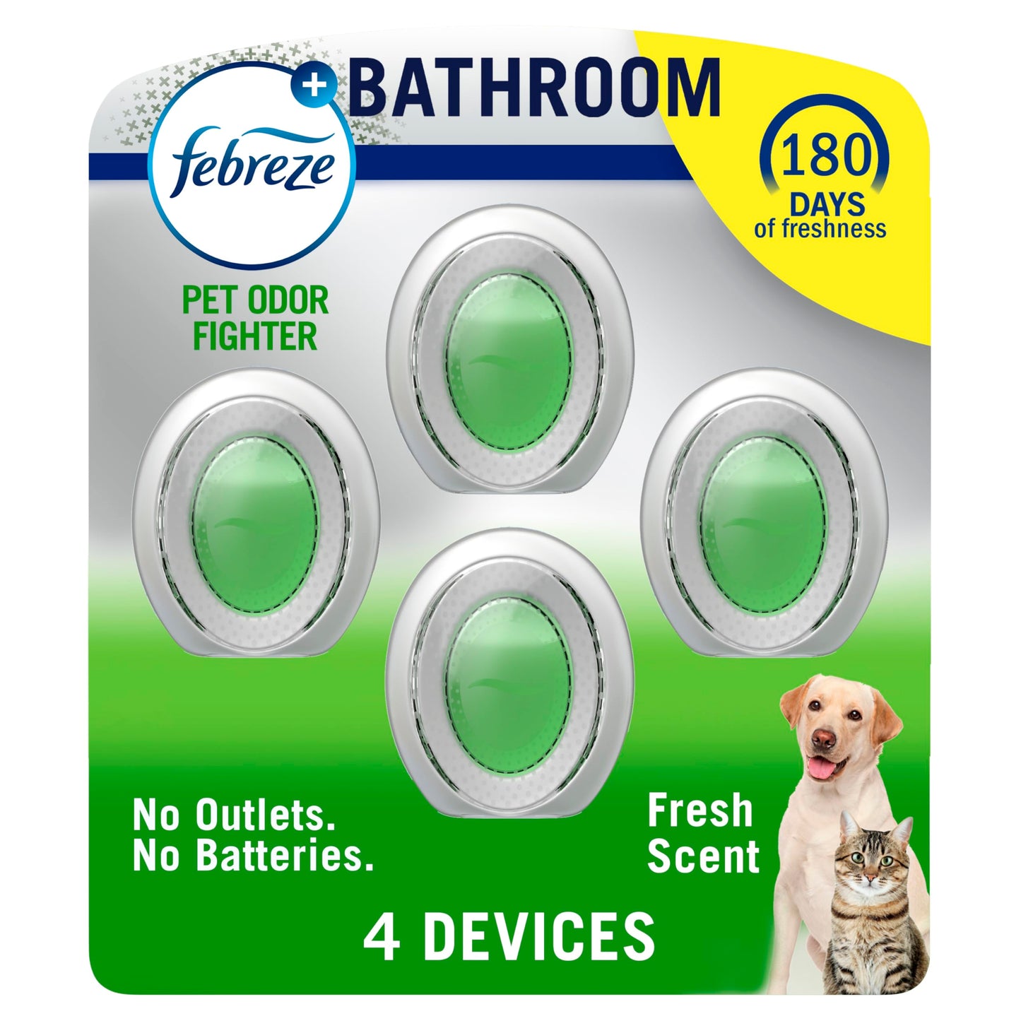 Febreze Bathroom Air Freshener, Odor-Fighting, Plug In Alternative, Air Fresheners for Home and Bathroom and Kitchen, Closet Air Fresheners, Heavy Duty Pet Scent, 4 Count