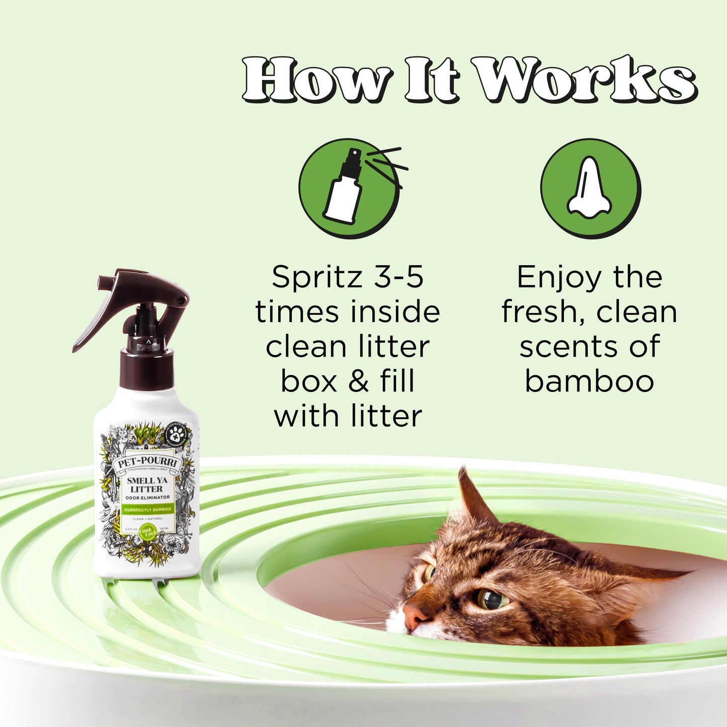 Poo-Pourri Purrfectly Bamboo 3.4oz Cat & Home Deodorizer Spray – Cat & Dog Odor Remover – Plant Based Ingredients – Vet Recommended – Great for Air, Carpet, Litter Box, Pee, Urine & Strong Pet Odors