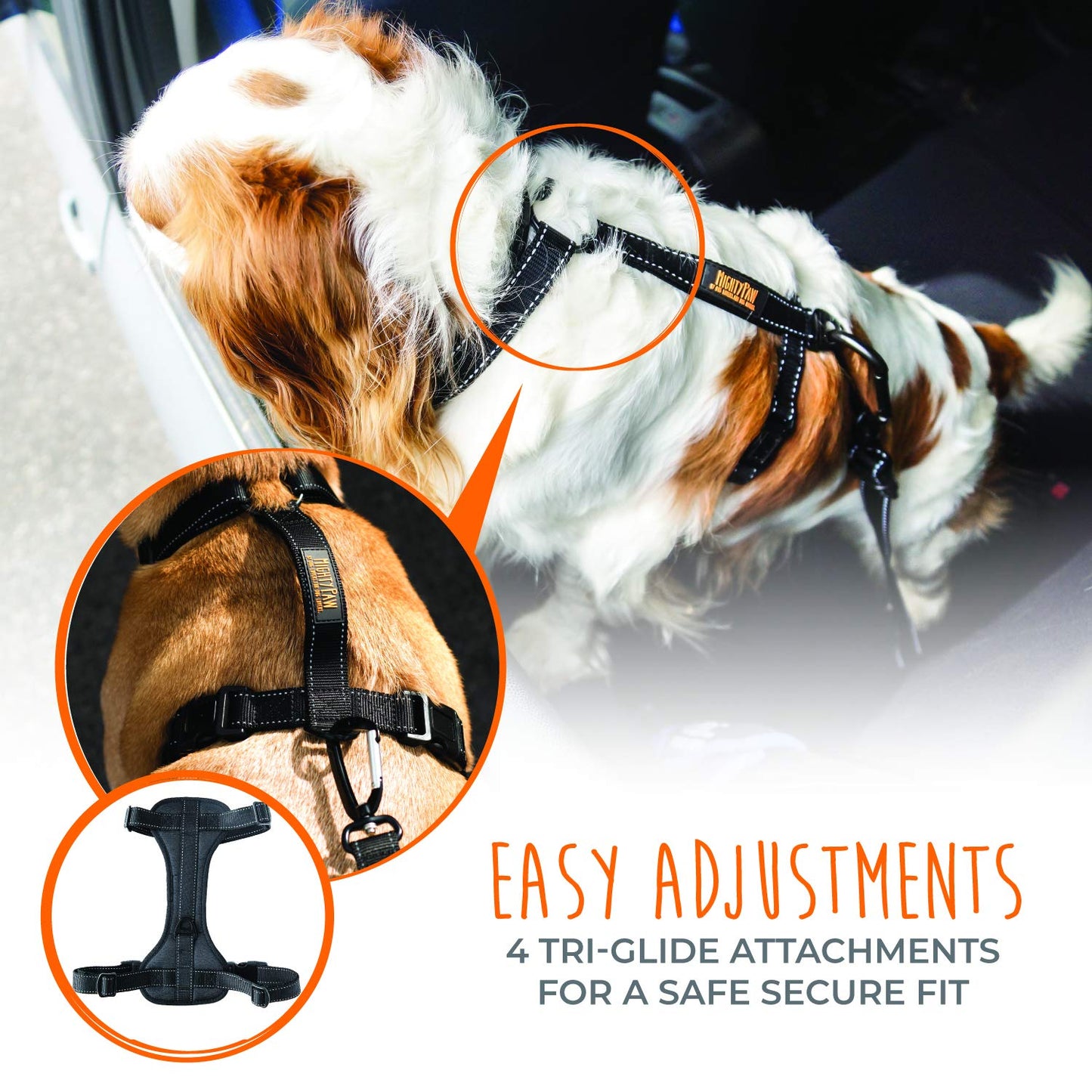 Mighty Paw Dog Car Harness - Vehicle Safety Gear - 2 Leash Attachment - Adjustable Straps - Reflective Stitching - Soft Padding - Standard Harness Functionality - No Pull Front Leash Attachment - S
