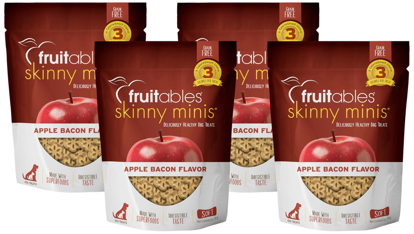 Fruitables Skinny Mini Dog Treats Healthy Apple Bacon Flavored Dog Snacks Low Calorie Training Treats Wheat, Corn & Soy Free 5 Ounces (Pack of 4)