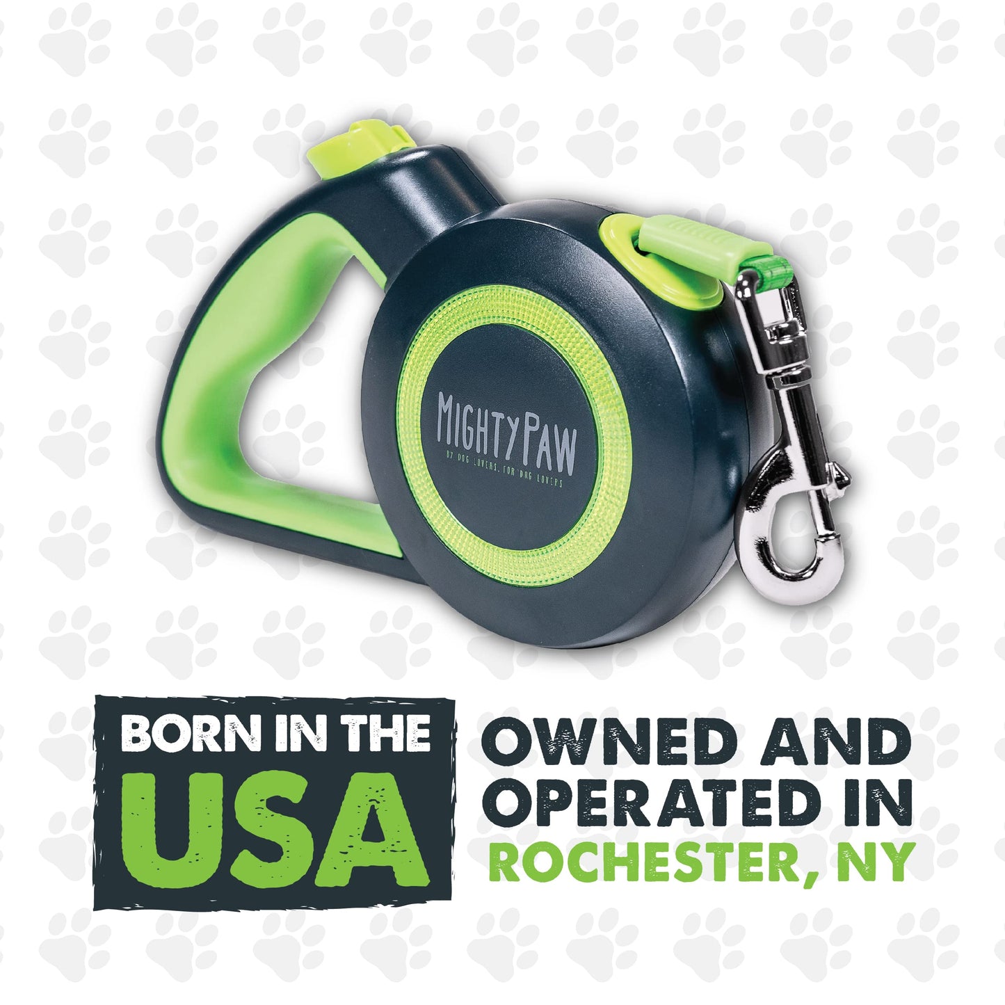 Mighty Paw Retractable Dog Leash 2.0 - Auto-Locking Button for The Control When You Need - Stainless Steel Coil for Smooth Retraction - Super Reflective Ring for Nighttime Visibility - No More Tangle