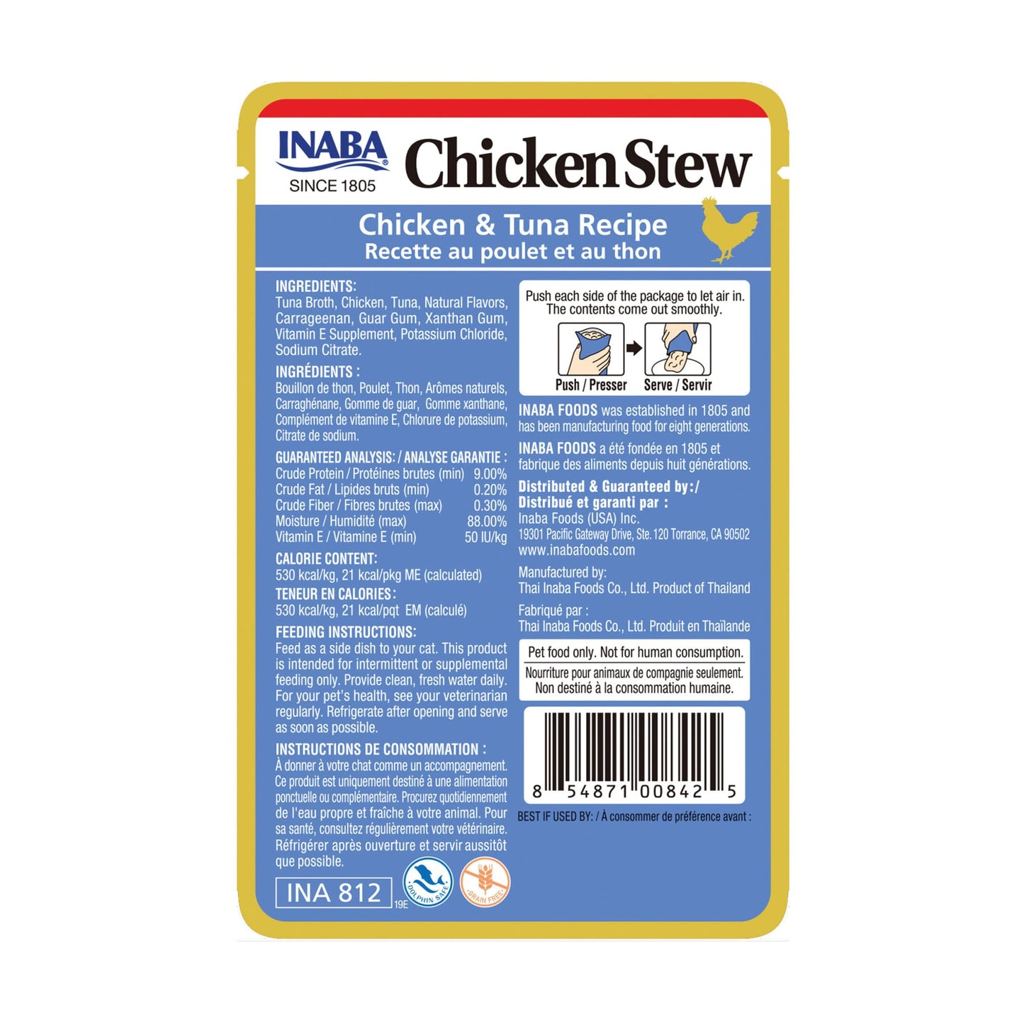 Inaba Chicken Stew Side Dish/Complement/Dry Cat Food Topper/Treat for Cats with Vitamin E, Eight 1.4 Ounce Pouches
