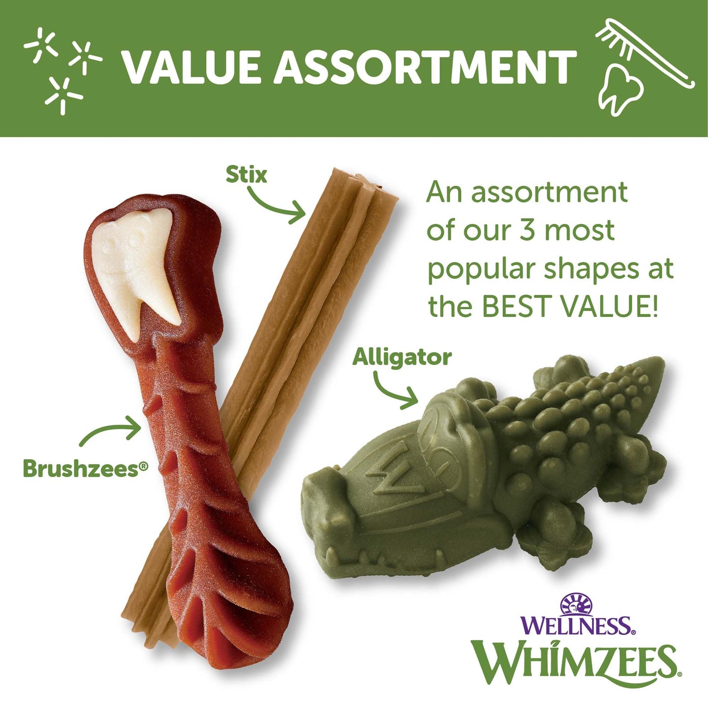 Whimzees Wellness Variety Pack Dog Dental Treats, Natural Chews, Medium Size, (28 Count)