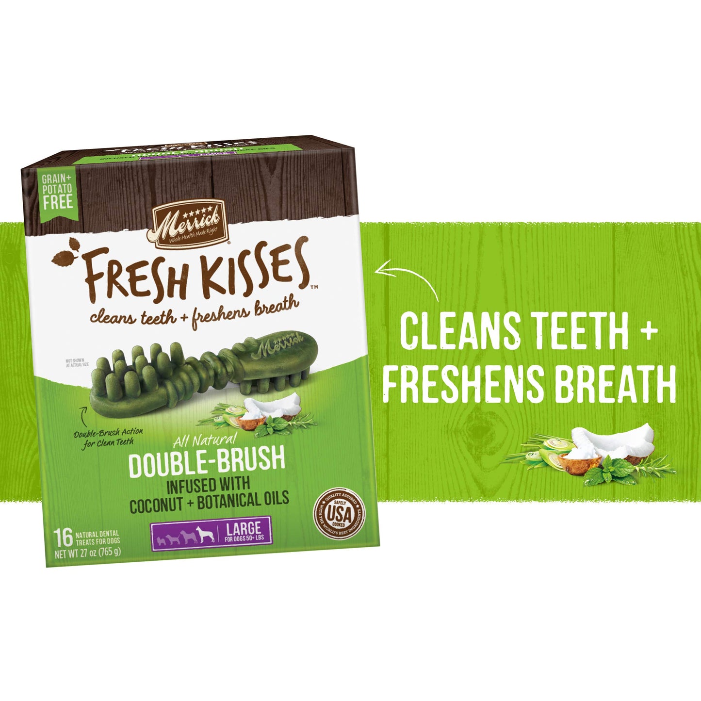 Merrick Fresh Kisses Natural Dental Chews Infused With Coconut And Botanical Oils For Large Dogs Over 50 Lbs - 22 ct. Box