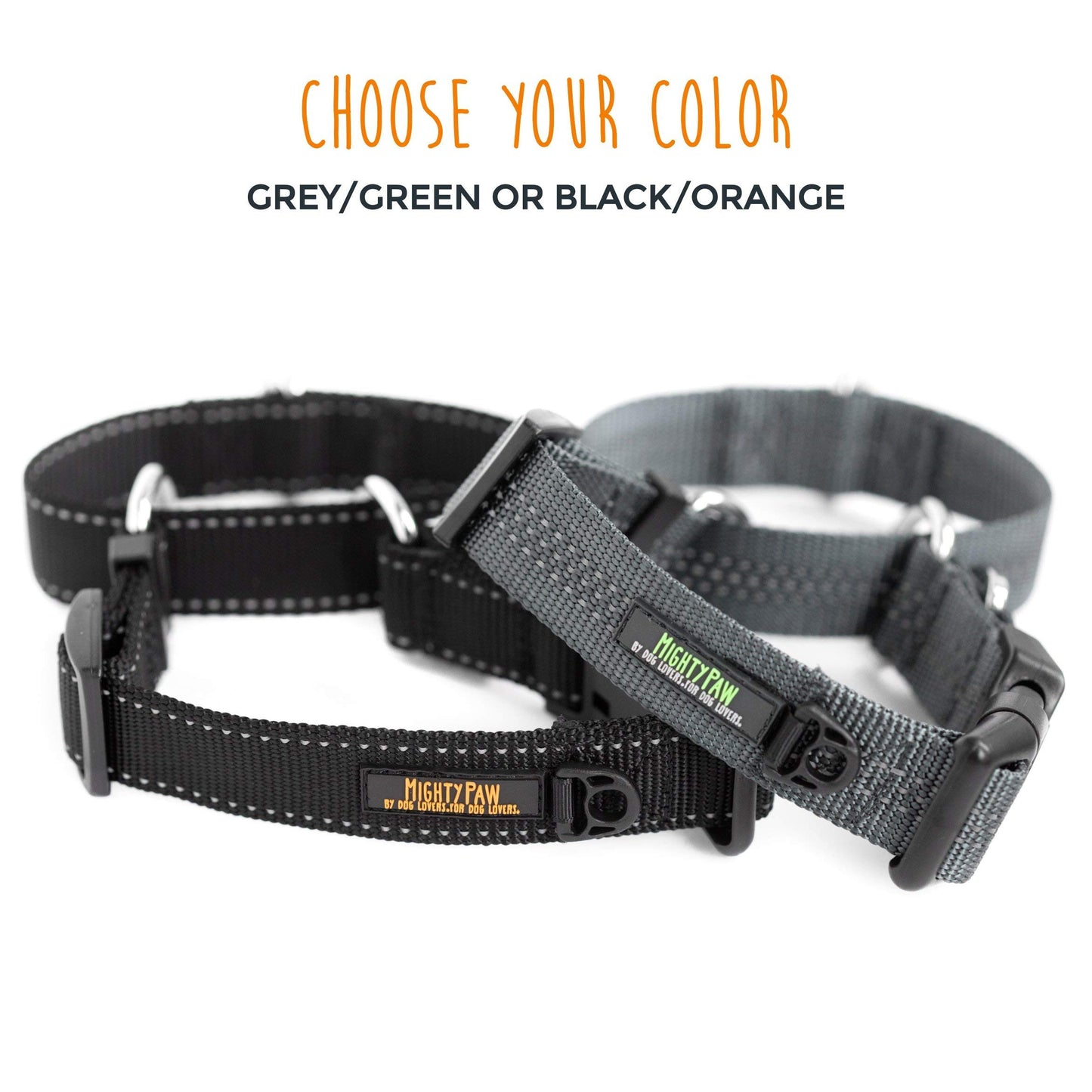 Mighty Paw Martingale Nylon Training Collar - Martingale Collar Dog - Limited Slip Design for Controlled Training - Reflective Stitching for Safety - Black Collars - Medium Size