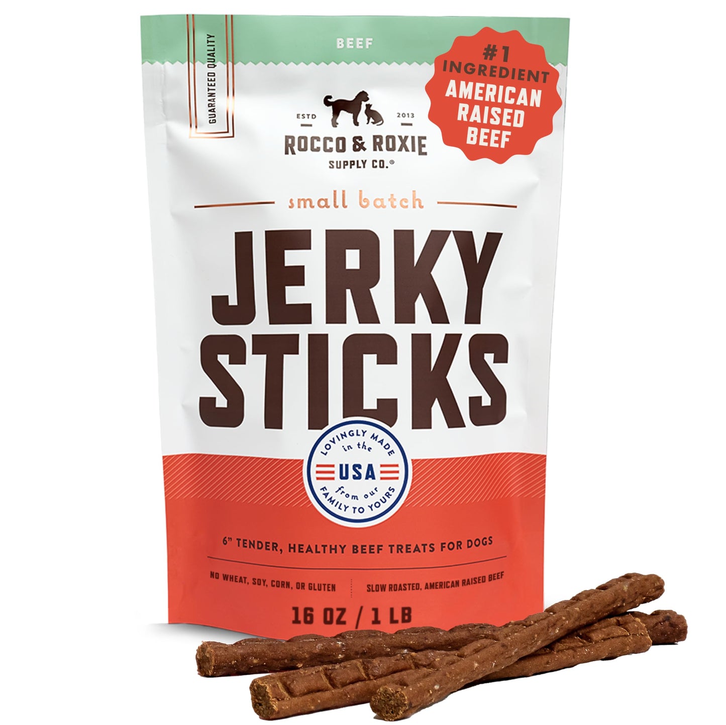 Rocco & Roxie Soft Dog Treats - Beef Jerky Sticks for Senior Dogs & Puppies - Best Training Treats for Small, Medium & Large Breeds - 1lb