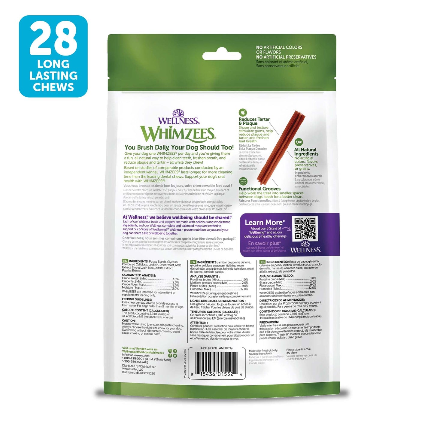 Whimzees Wellness Stix Dog Dental Treats, Natural Chews, Small Size Stick, (28 Count)