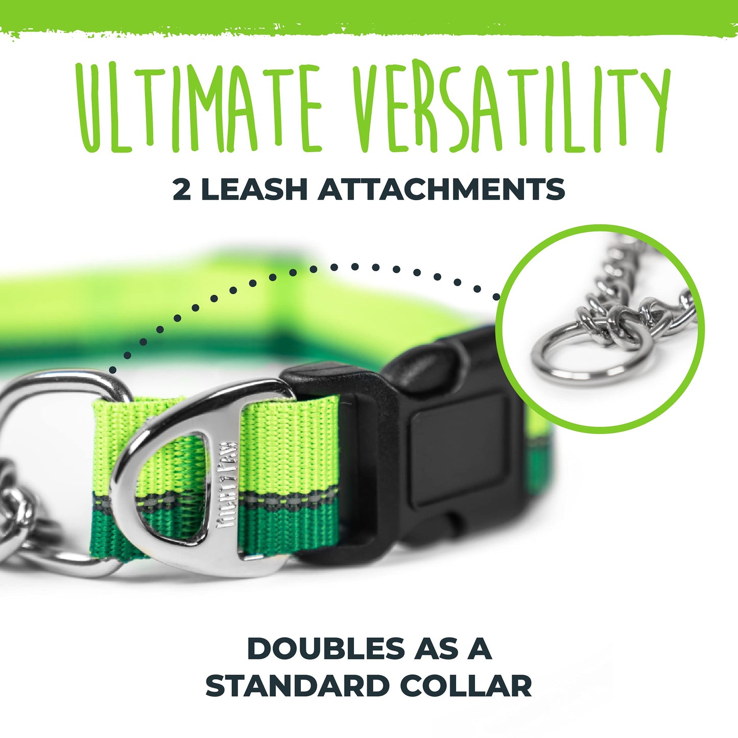 Mighty Paw Martingale Dog Collar 2.0 | Trainer Approved Limited Slip Collar with Stainless Steel Chain & Heavy Duty Buckle - Modified Cinch for Gentle & Effective Pet Training - S/M, Green