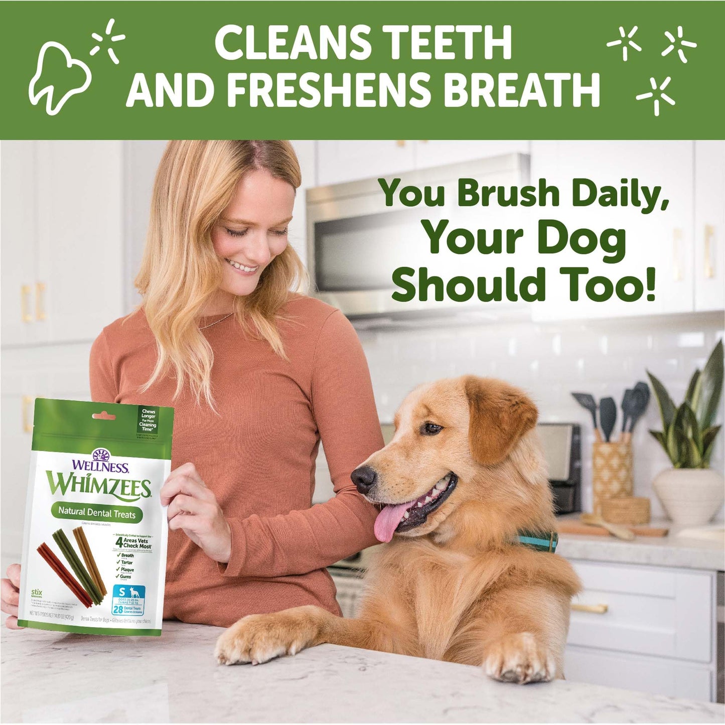 Whimzees Wellness Stix Dog Dental Treats, Natural Chews, Small Size Stick, (28 Count)