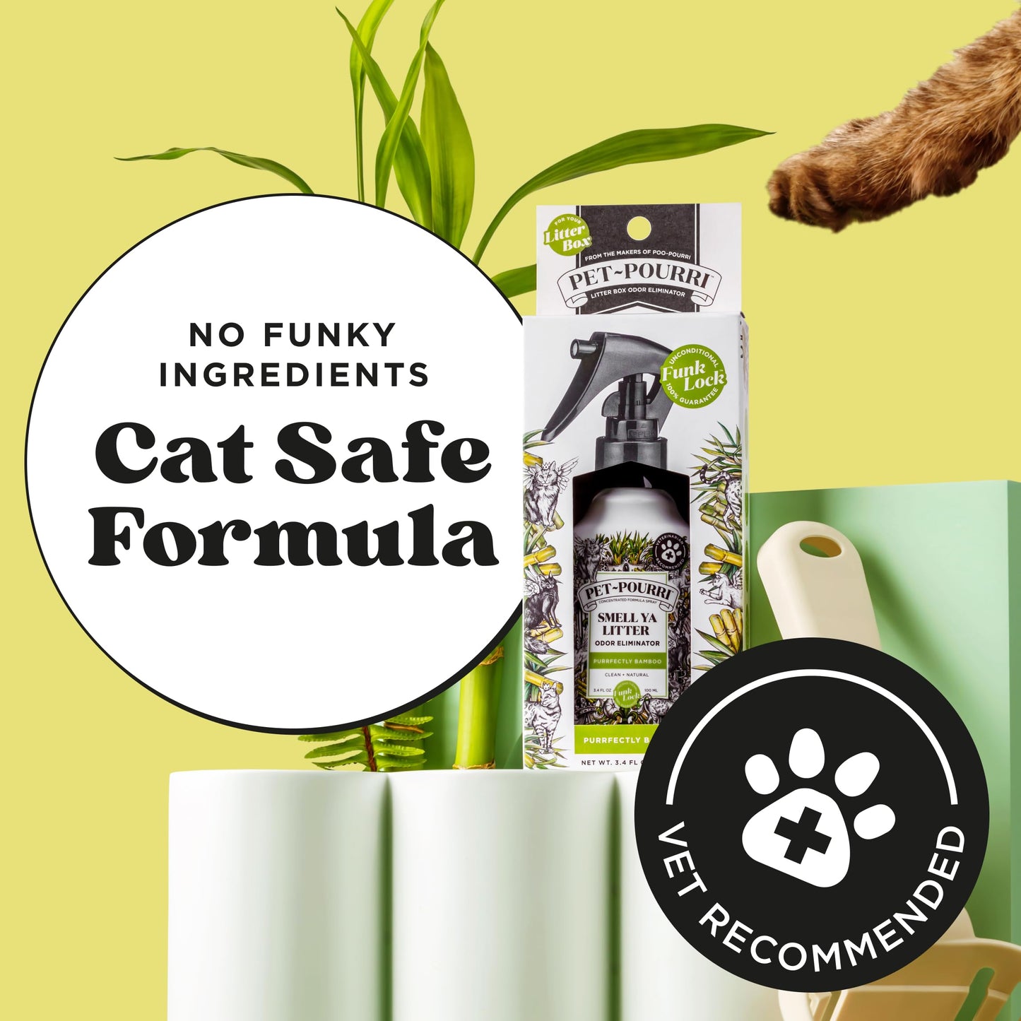 Poo-Pourri Purrfectly Bamboo 3.4oz Cat & Home Deodorizer Spray – Cat & Dog Odor Remover – Plant Based Ingredients – Vet Recommended – Great for Air, Carpet, Litter Box, Pee, Urine & Strong Pet Odors