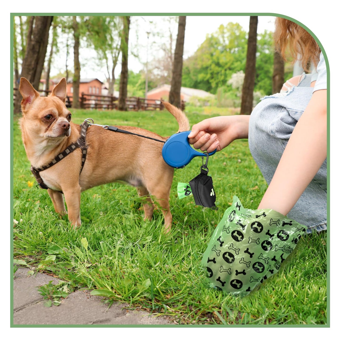 VIWIK Dog Poop Bag Holder for Leash, Waste Bag Dispenser with Pet Trash Bags and Carabiner Clip, Soft Portable Doggie Poop Bag Dispenser with Hand Free Holder Carrier, Gifts for Dog Lovers Black