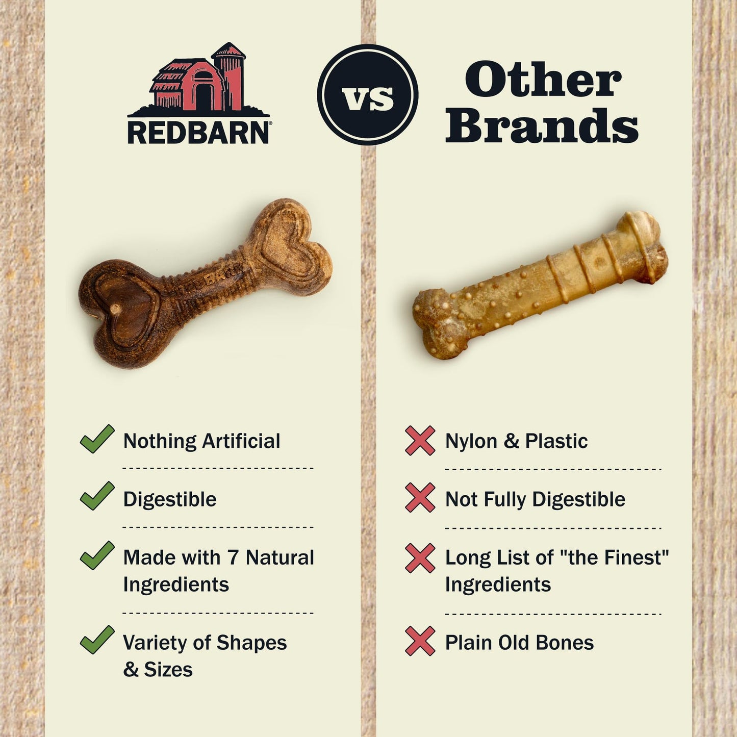 Redbarn Natural Dur-A-Bulls Treats for Dogs - 3 Large Bones - Hickory Flavor - Made in USA Long Lasting 100% Digestible No Artificial Ingredients or Plastic