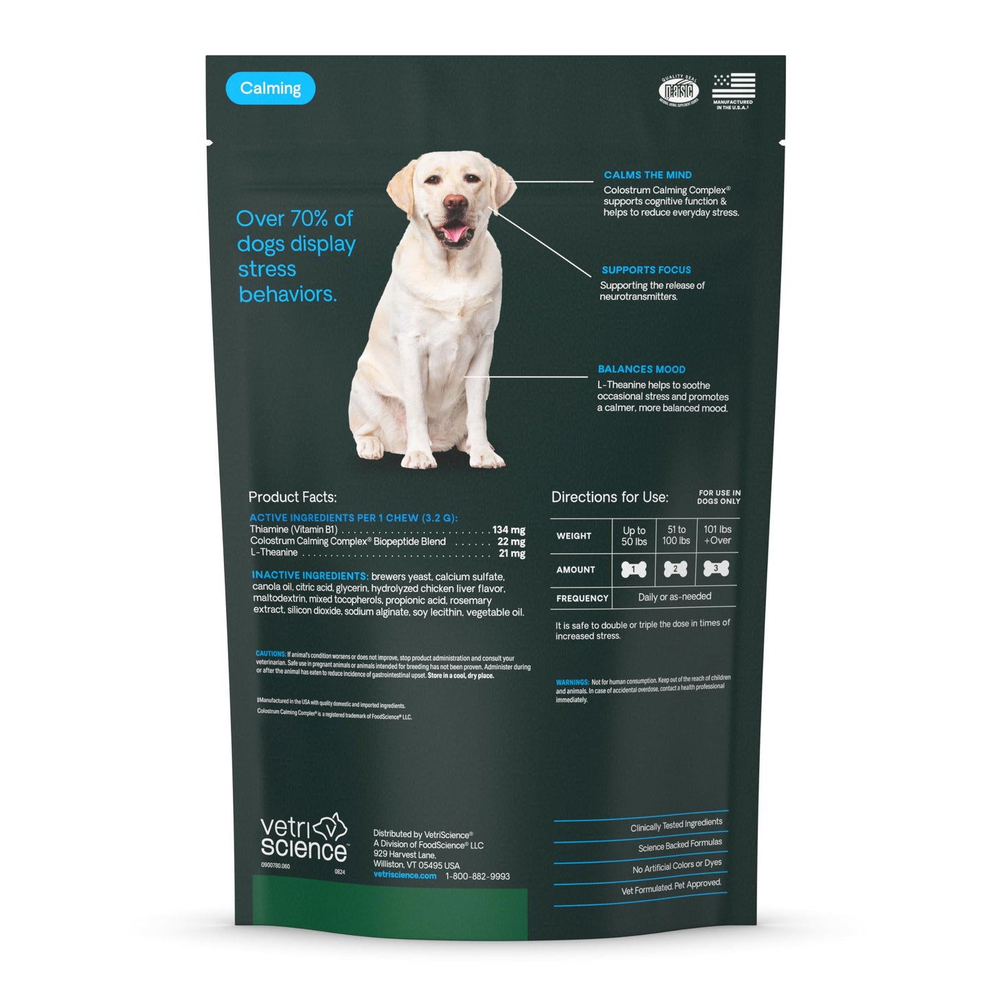 VETRISCIENCE Calm & Confident Chews, Composure Clinically Tested Calming & Anxiety Supplement for Dogs, Reduce Stress & Fear, Ideal for Thunderstorms, Fireworks & Travel, Chicken, 60 Count