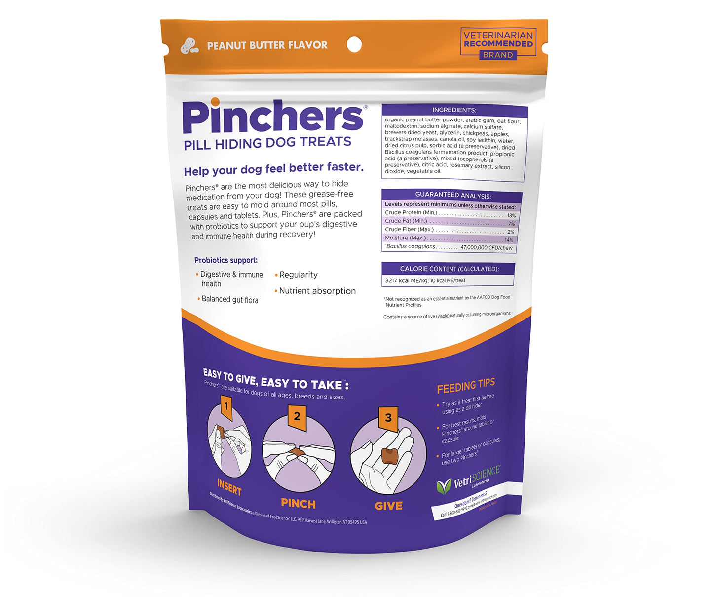 VETRISCIENCE Extra Large Pinchers Pill Hiders Chews, Non-Greasy Pill Wrap with Probiotics for Dogs, Disguise Pills, Capsules and Tablets, Soft and Chewy, Gut and Immune Health, Peanut Butter, 2 Pack