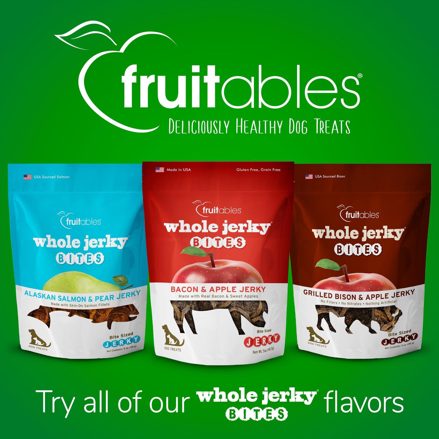 Fruitables Small Dog Treats – Whole Jerky Bites – Healthy Treats – Bacon & Apple Flavor – 5 Ounces