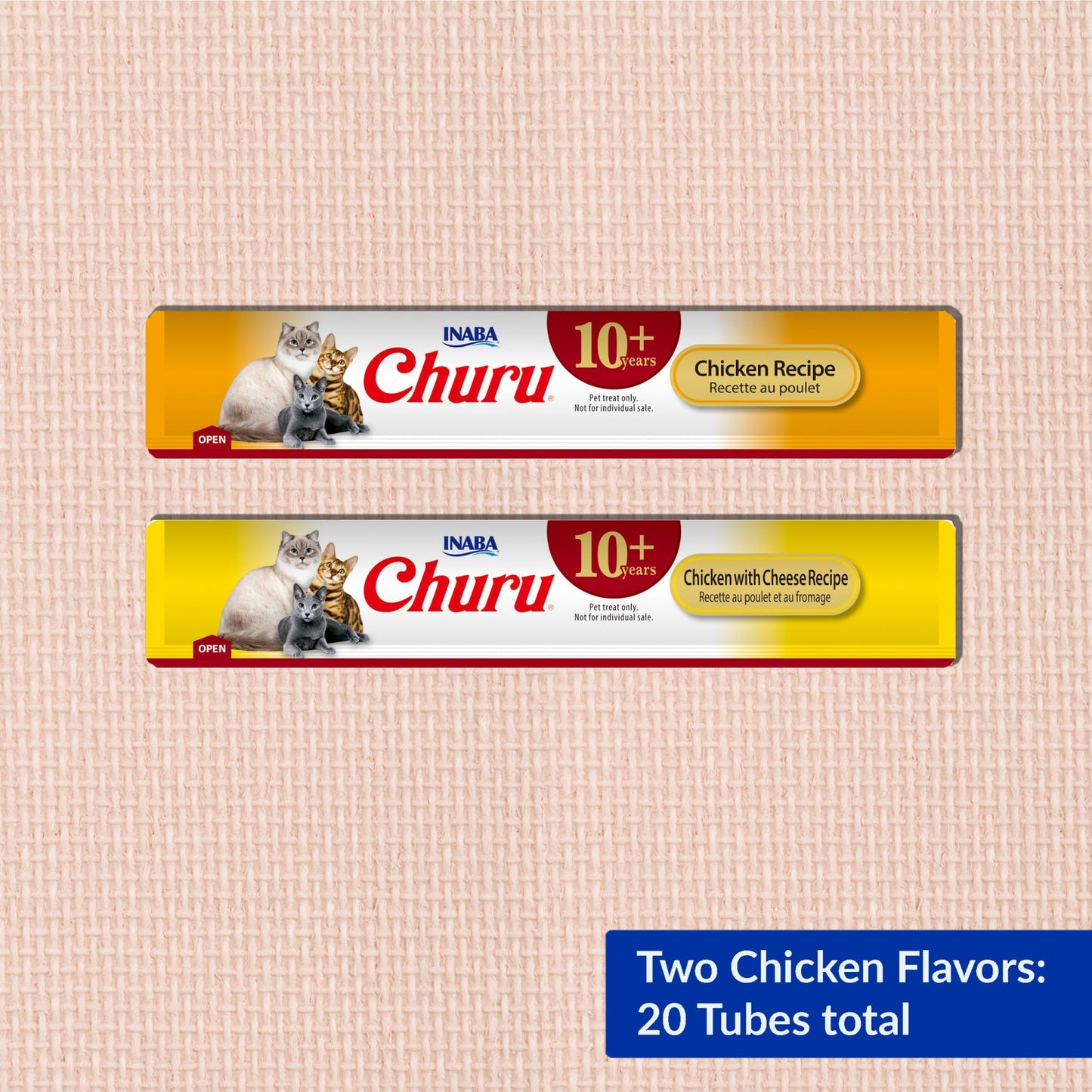 INABA Churu for Senior 10+, Creamy Lickable Cat Treats with Taurine, Vitamin E & C, 0.5 Ounces Each, 20 Tubes, Chicken Variety
