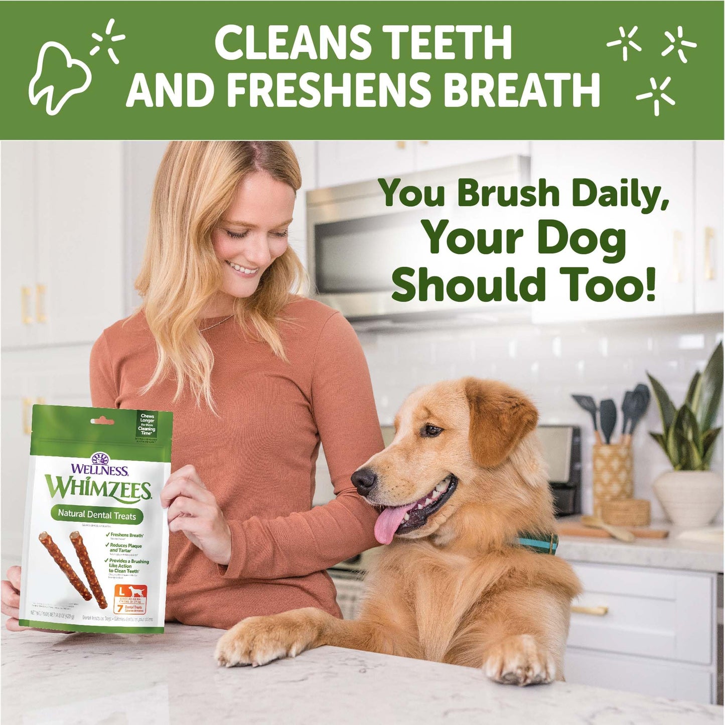 Wellness WHIMZEES Veggie Sausage Dog Dental Treats, Natural Chews, Large Size Stick, (7 Count)