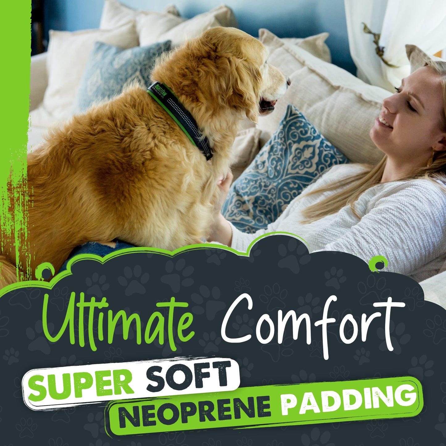 Mighty Paw Ultra Soft Dog Collar - Ultimate Comfort with Super Soft Neoprene Padding for Large and Small Dogs - Stay Safe and Visible with Reflective Threading - Fun in All Climates