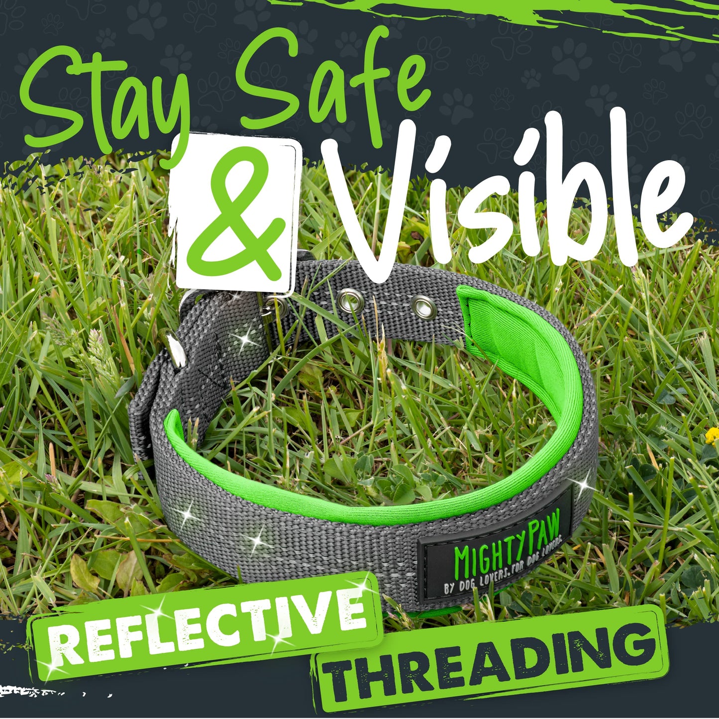 Mighty Paw Ultra Soft Dog Collar - Ultimate Comfort with Super Soft Neoprene Padding for Large and Small Dogs - Stay Safe and Visible with Reflective Threading - Fun in All Climates
