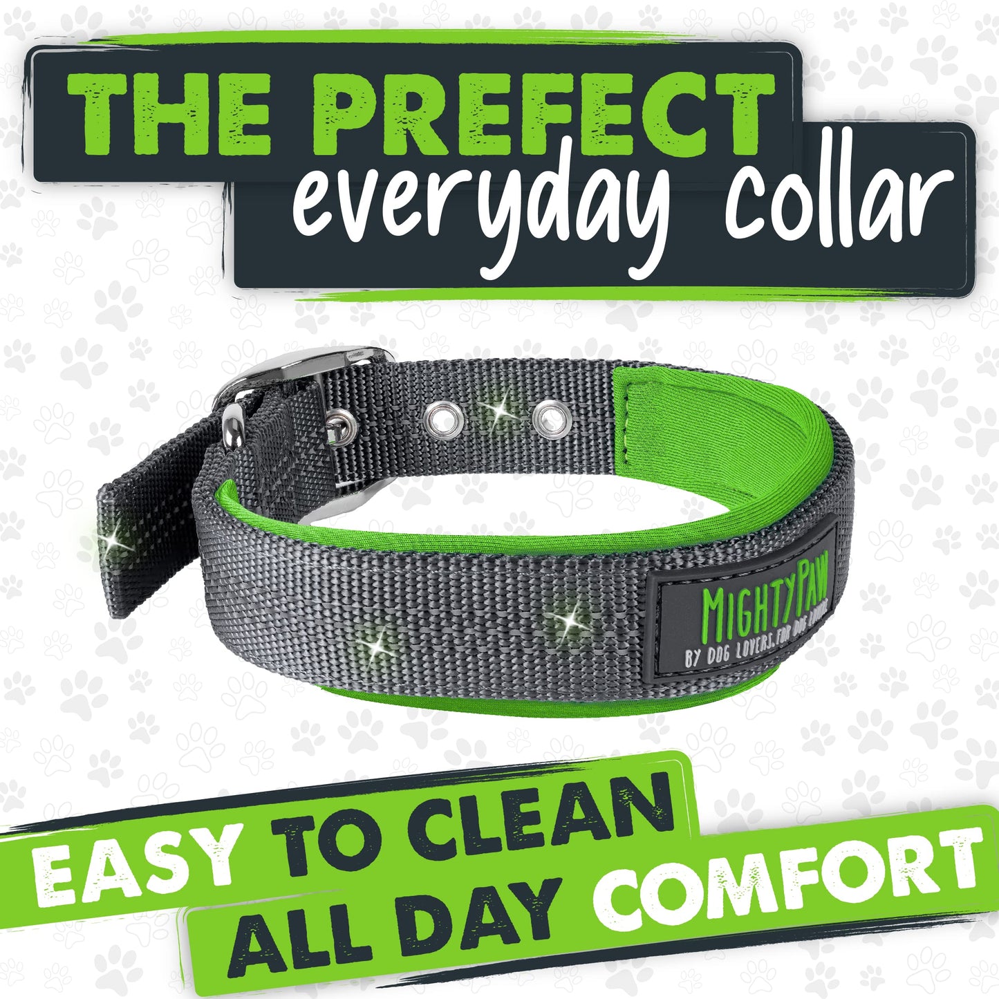 Mighty Paw Ultra Soft Dog Collar - Ultimate Comfort with Super Soft Neoprene Padding for Large and Small Dogs - Stay Safe and Visible with Reflective Threading - Fun in All Climates