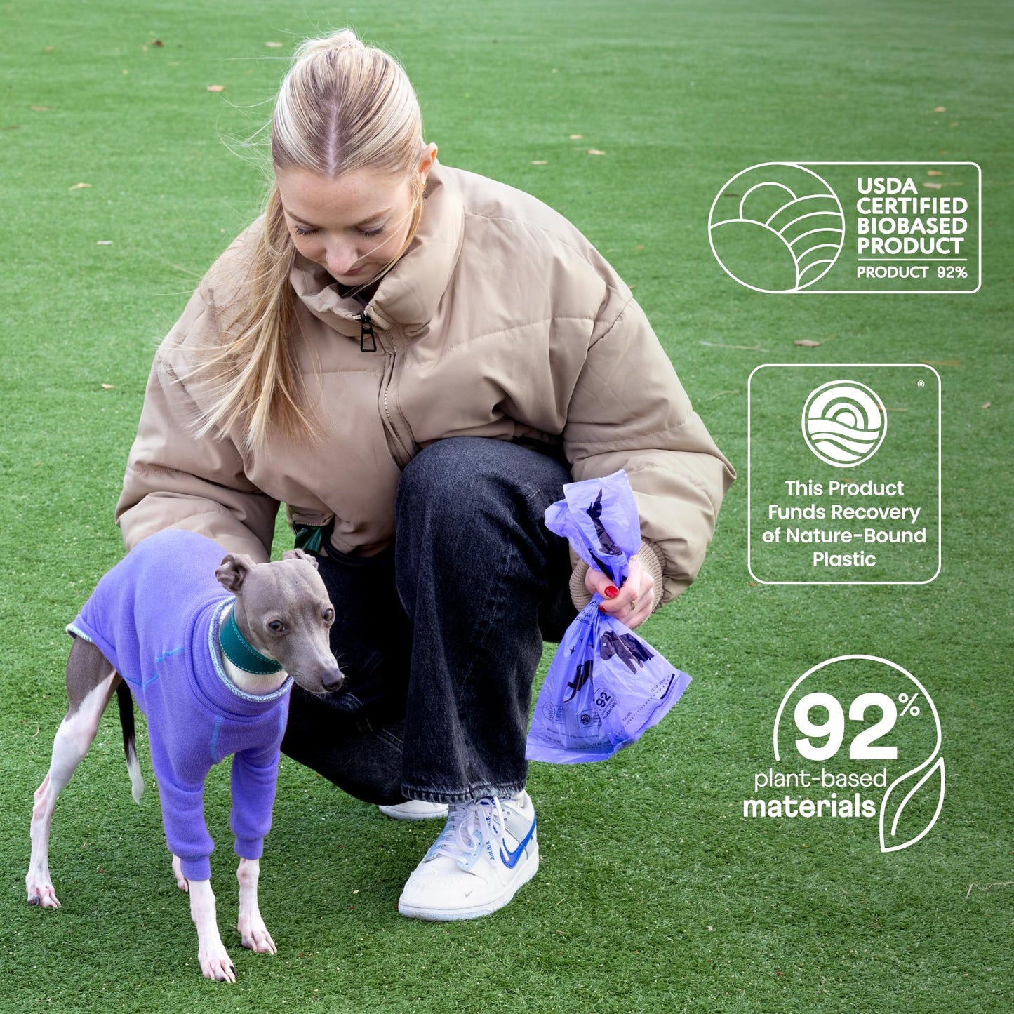 Finn 92% Biobased Poop Bags | USDA-Certified BioPreferred Product | Made from 92% Plant-Based Materials / 8% PE | Unscented Dog Waste Bags, Set of 120