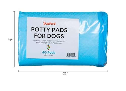 Pupford Potty Pads for Dogs & Puppies – Leak-Proof Pet Potty Training Pads | 40 Count | Heavy-Duty, Thick, Disposable, Made with Super Absorbent Polymer | 22x22 in