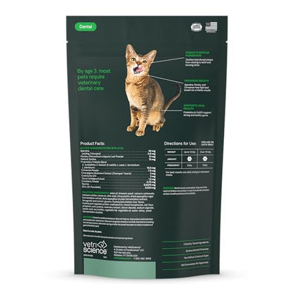 VetriScience Perio Plus Cat Teeth Cleaning Bites - Advanced Cat Breath Freshener - Dual Action Cat Dental Care Formula for Plaque Control & Fresh Breath, 60 Chews, Chicken Flavor