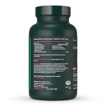 VetriScience Extra Strength Gut Health Easy-Open Capsules, Mega Probiotic and Prebiotic Digestive Supplement for Dogs and Cats, for Diarrhea and Immune Support, 7.5 Billion CFU Per Capsule, 120 Count