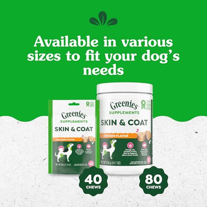 Greenies Supplements Dog Skin and Coat Supplements with Fish Oil & Omega 3 Fatty Acids, Chicken Flavor, 7.37 oz. 40-Count