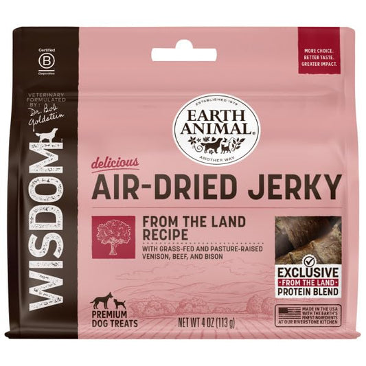 Earth Animal Wisdom Air-Dried Jerky From the Land Recipe | Dog Treats | Dog Snacks | Premium Natural Red Meat Jerky Strips | 4 oz | Made in the USA (Pack of 1)