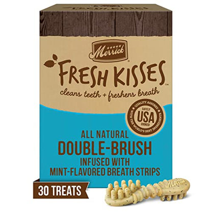 Merrick Fresh Kisses Natural Dental Chews Toothbrush Shape Treat Infused With Real Mint Medium Dogs - 30 ct. Box