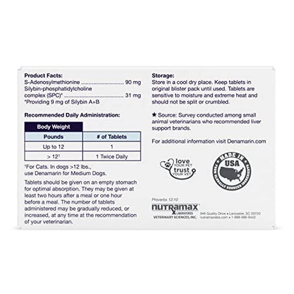 Nutramax Laboratories Denamarin Liver Health Supplement for Small Dogs and Cats - With S-Adenosylmethionine (SAMe) and Silybin, 30 Tablets