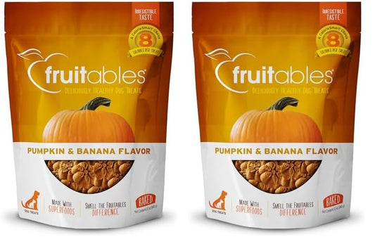 Fruitables Baked Dog Treats – Healthy Low Calorie – Free of Wheat, Corn and Soy – Pumpkin and Banana – 12 Ounces (Pack of 2)