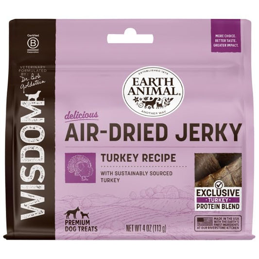 Earth Animal Wisdom Air-Dried Jerky Turkey Recipe | Dog Treats and Snacks | Premium Natural Turkey Jerky Strips | 4 oz | Dog Treats Made in The USA (Pack of 1)