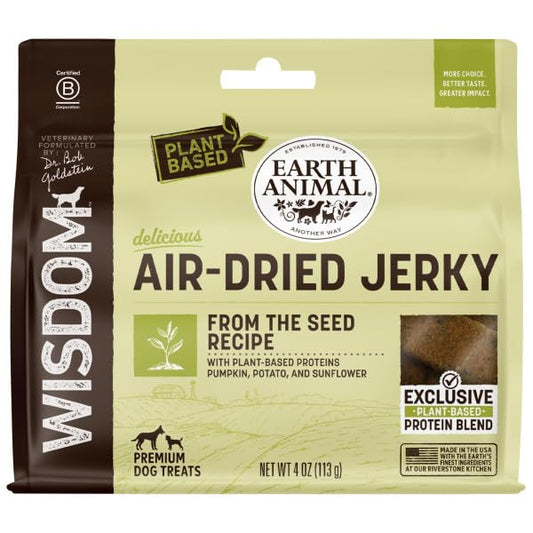 Earth Animal Wisdom Air-Dried Jerky From the Seed Recipe | Dog Treats | Dog Snacks | Premium Natural Plant-Based Jerky Strips | 4 oz |Made in the USA (Pack of 1)