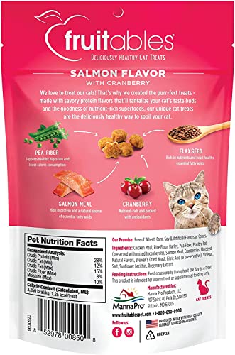 Fruitables Cat Treats, Healthy Treats For Cats, Low Calorie and Packed with Protein, Crunchy Biscuits, Free of Wheat, Corn and Soy, Made with Real Salmon and Cranberry, 2.5oz