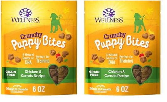 Wellness Puppy Treats, Natural, Training Treat, Grain Free, Crunchy Chicken & Carrot (6 Ounce Bag) (Pack of 2)