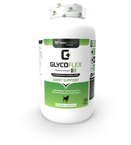 VetriScience Healthy Hip & Joint Chewable Tablets, GlycoFlex Glucosamine and Green-Lipped Mussel Joint Support Supplement for Dogs, Promote Mobility and Protect Joints, Chicken, 120 Count
