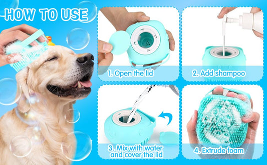 VIWIK Dog Bath Brush, Blue - Complete Pet Grooming Kit Includes 3 Versatile Brushes for Bathing, Hair Removal, Massage, Safe and Sturdy with Food-Grade Silicone, Effortlessly Clean Your Dog