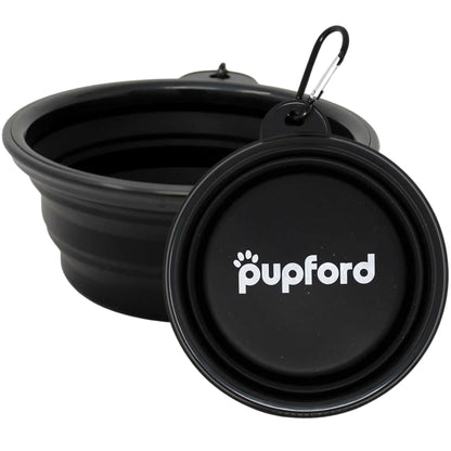 Pupford Collapsible Dog Bowl with Carabiner Clip, Portable, BPA-Free Travel Water and Food Bowl (1.5 Cup Capacity, Black)