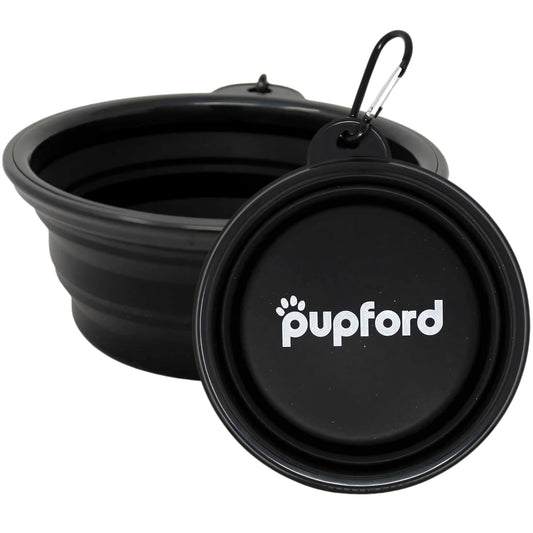 Pupford Collapsible Dog Bowl with Carabiner Clip, Portable, BPA-Free Travel Water and Food Bowl (1.5 Cup Capacity, Black)