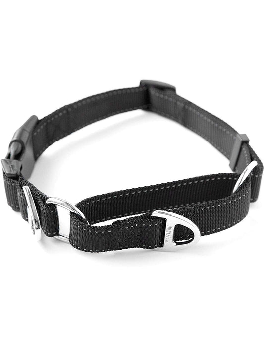 Mighty Paw Martingale Nylon Training Collar - Martingale Collar Dog - Limited Slip Design for Controlled Training - Reflective Stitching for Safety - Black Collars - Medium Size