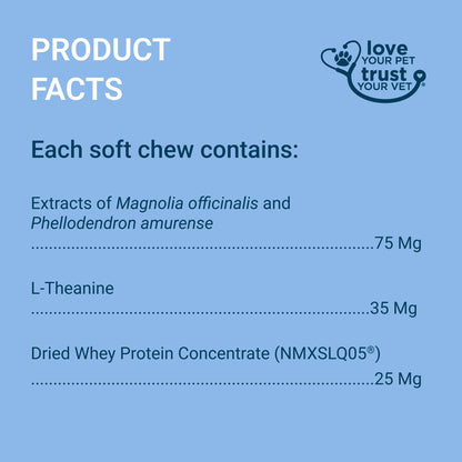 Nutramax Solliquin Calming Behavioral Health Supplement for Small to Medium Dogs and Cats - With L-Theanine, Magnolia / Phellodendron, and Whey Protein Concentrate, 75 Soft Chews