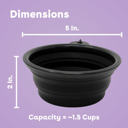 Pupford Collapsible Dog Bowl with Carabiner Clip, Portable, BPA-Free Travel Water and Food Bowl (1.5 Cup Capacity, Black)