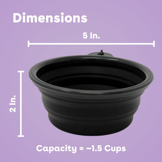 Pupford Collapsible Dog Bowl with Carabiner Clip, Portable, BPA-Free Travel Water and Food Bowl (1.5 Cup Capacity, Black)