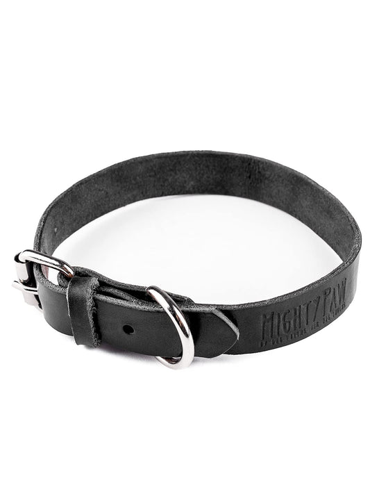 Mighty Paw Leather Dog Collar - Genuine Distressed Leather - Strong Metal Buckle - Ultimate Comfort - Modern Style for All Dogs Breeds - Comfort Puppy Collar - (Small - Black)