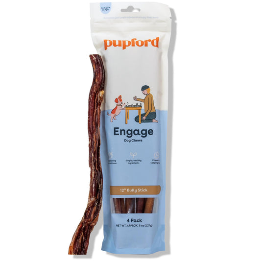 Pupford Thick Bully Sticks for Dogs & Puppies, Smoked for Improved Smell, Natural, Long-Lasting, Single Ingredient Chews for Medium & Large Breeds (12", 4 Count)
