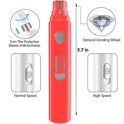 VIWIK Dog Nail Grinder, 2-Speed Rechargeable Dog Nail Trimmers for Large Medium & Small Dogs, Upgrade Professional Electric Pet Paws Nail Grinder, Quiet Grooming Tool Cat Dog Nail Dremel Red