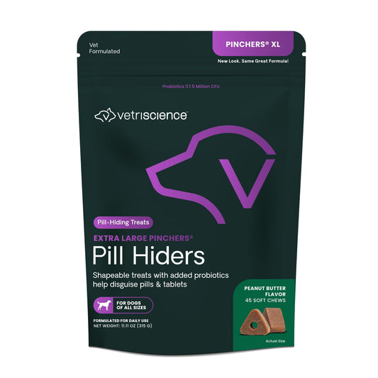 VetriScience Extra Large Pinchers Pill Hiders Chews, Non-Greasy Pill Wrap with Probiotics for Dogs, Disguise Pills, Capsules and Tablets, Soft and Chewy, Gut and Immune Health, Peanut Butter, 45 Count